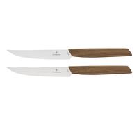 Victorinox Swiss Modern Set de Cuchillos para Carne de Madera de Nogal, 2 piezas de 12 cm de hoja, Marrón / Plata de acero inoxidable de alta calidad (2 unidades)