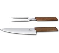 Victorinox Swiss Modern, set de trinchar profesional, 2 piezas, extra afilado, acero inoxidable, elegante mango de madera, marrón