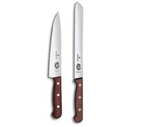 Victorinox Wood Juego de cocina, juego de cuchillos de 2 piezas, cuchillo para pan, cuchillo para trinchar, extra afilado, elegante mango de madera, marrón