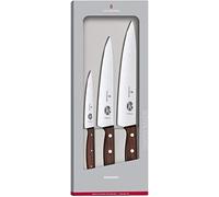 Victorinox Wood, set de trinchar profesional, 3 piezas, afilado recto, extra afilado, elegante mango de madera, marrón