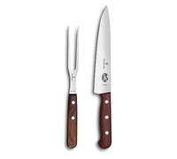 Victorinox Wood, set profesional para trinchar, 2 piezas, cuchillo y tenedor para trinchar, acero inoxidable, elegante mango de madera, marrón