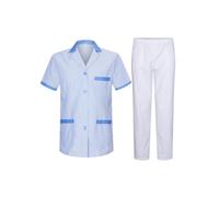 Victory Camisa raya Y PANTALÓN SANITARIOS UNISEX - T820&8312 (Blanco y azul -2-4, XL)