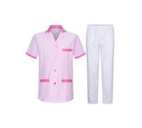 Victory Camisa raya Y PANTALÓN SANITARIOS UNISEX - T820&8312 (Blanco y rosa -2-9, L)