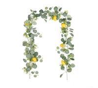 Vid artificial de eucalipto y limón de 180 cm, guirnalda de hiedra sintética realista con frutas para decoración del hogar, boda, fiesta, vegetación falsa flexible para arco de pared interior y