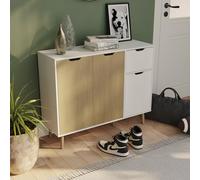 Vida Designs Aparador de almacenamiento con 1 cajón para sala de estar, dormitorio y comedor (roble y blanco, 3 puertas y 1 cajón)