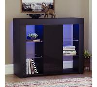 Vida Designs Aparador Grande Azura Moderno LED de 1 Puerta en Negro, Luces RGB (Opciones de desvanecimiento/estroboscópico Incluidas), Alto Brillo