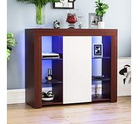 Vida Designs Aparador grande Azura moderno LED de 1 puerta en nogal y blanco, luces RGB (opciones de desvanecimiento/estroboscópico incluidas), estilo mate de madera con características de alto brillo