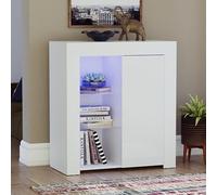 Vida Designs Azura - Aparador Moderno LED de 1 Puerta en Color Blanco, Luces RGB (Opciones de desvanecimiento/estroboscópico Incluidas), Alto Brillo