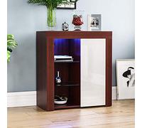 Vida Designs Azura - Aparador Moderno LED de 1 Puerta en Nogal y Blanco, Luces RGB (Opciones de desvanecimiento/estroboscópico Incluidas), Estilo Mate de Madera con características de Alto Brillo