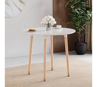 Vida Designs Batley - Mesa de comedor redonda, moderna mesa de cocina redonda con patas de madera de haya natural, mesa de comedor compacta para muebles pequeños de cocina y comedor (blanco, 4 plazas)