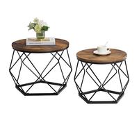 Vida Designs Brooklyn - Juego de 2 mesas auxiliares Redondas, Marco de Acero Moderno, Muebles de Sala de Estar (Madera Oscura)