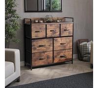 Vida Designs Chorley - Cómoda de 7 cajones de tela con parte superior de madera, marco de metal y asas, ideal para dormitorio, sala de estar, guardería, color marrón rústico