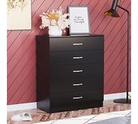 Vida Designs Cómoda Negra con 5 cajones con Asas de Metal y guías antiarqueamiento, Madera de ingeniería, Black