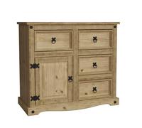 Vida Designs Corona Aparador 1 Puerta 4 Cajones Madera de Pino Macizo 76x86x40cm Mueble Salón