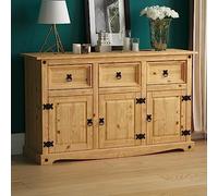 Vida Designs Corona - Aparador con 3 puertas y 3 cajones, madera de pino maciza, para salón, comedor, dormitorio