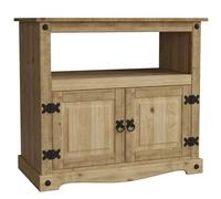 Vida Designs Corona Mueble para TV, unidad recta, soporte con estante y almacenamiento multimedia, madera de pino maciza