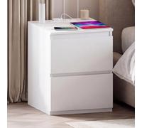 Vida Designs Denver - Mesita de noche compacta con 2 cajones y toma de corriente para ahorrar espacio, 51,2 x 39,5 x 39,5 cm, ideal para dormitorio y habitación de invitados