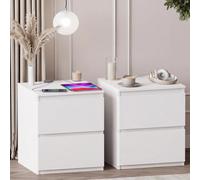 Vida Designs Denver - Mesita de noche con 2 cajones, color blanco, juego de 2 mesitas de noche compactas que ahorran espacio con toma de corriente, 51,2 cm de alto x 39,5 cm de ancho x 39,5 cm de
