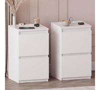 Vida Designs Denver - Mesita de Noche con 2 cajones, Color Blanco, Juego de 2 mesitas de Noche compactas Que ahorran Espacio con Toma de Corriente, 51,2 cm de Alto x 29,5 cm de Ancho x 29,5 cm de