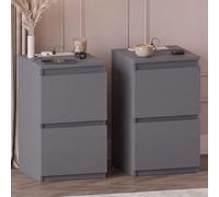 Vida Designs Denver - Mesita de Noche con 2 cajones, Color Gris, Juego de 2 mesitas de Noche compactas Que ahorran Espacio con Toma de Corriente, 51,2 cm de Alto x 29,5 cm de Ancho x 29,5 cm de