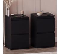 Vida Designs Denver - Mesita de Noche con 2 cajones, Color Negro, Juego de 2 mesitas de Noche compactas Que ahorran Espacio con Toma de Corriente, 51,2 cm de Alto x 29,5 cm de Ancho x 29,5 cm de