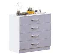 Vida Designs Hulio Alta Brillo 4 Cajones Cajonera, Blanca