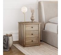 Vida Designs Mesita de Noche de Pino Macizo con 3 cajones, Mueble de Dormitorio Encerado
