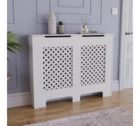 Vida Designs Oxford Cubierta de radiador Blanco - Mediano - Patrón Cruzado Tradicional para Mejor circulación del Calor - H82xW111xD19cm - MDF Pintado para salón y Pasillo