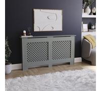 Vida Designs Oxford Cubierta de radiador Olive Grey - Grande - Patrón Cruzado Tradicional para Mejor circulación del Calor - H82xW152xD19cm - MDF Pintado para salón y Pasillo