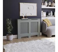 Vida Designs Oxford Cubierta de radiador Olive Grey - Mediano - Patrón Cruzado Tradicional para Mejor circulación del Calor - H82xW111xD19cm - MDF Pintado para salón y Pasillo