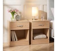 Vida Designs Riano - Juego de 2 mesitas de Noche con 1 cajón, Color Pino, 47 x 40 x 36 cm, Madera de ingeniería, Soporte para cajones antiarco, Ideal para Dormitorio y habitación de Invitados