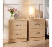 Vida Designs Riano - Juego de 2 mesitas de Noche con 2 cajones | Pino | Mesitas de Noche ahorran Espacio | 47 x 40 x 36 cm | Madera de ingeniería | Soporte para cajones antiarcos | Ideal para