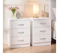 Vida Designs Riano - Juego de 2 mesitas de Noche con 3 cajones, Color Blanco, 56 x 40 x 36 cm, Madera de ingeniería, Soporte de cajón antiarco, Ideal para Dormitorio y habitación de Invitados