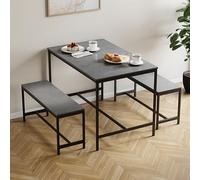Vida Designs Roslyn - Mesa de Comedor de 4 plazas con 2 Bancos, Juego de 3 Piezas, Muebles de Comedor con Marco de Metal sólido (Gris hormigón)