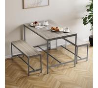 Vida Designs Roslyn - Mesa de Comedor de 4 plazas con 2 Bancos, Juego de 3 Piezas, Muebles de Comedor con Marco de Metal sólido (Roble)