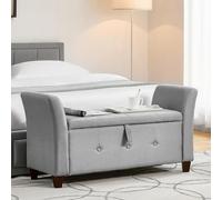 Vida Designs Seville - Otomana de Almacenamiento, baúl de Tela con Tapa, Asiento, Taburete, Banco de Ventana, baúl, Caja de Almacenamiento de Juguetes, Puff, reposapiés, Lino Gris Claro