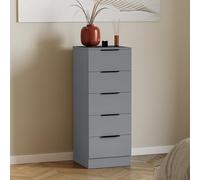 Vida Designs Trega - Cómoda Estrecha de 5 cajones Gris - Unidad de Almacenamiento Delgada Que Ahorra Espacio - 90 x 34,5 x 36 cm - Soporte antiarco, Asas Negras, Corredores deslizantes - para