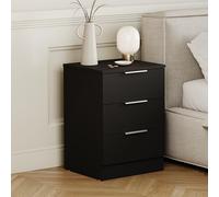 Vida Designs Trega - Mesita de Noche compacta con 3 cajones, 50 x 39 x 28 cm, Madera de ingeniería, cajones deslizantes, Asas Plateadas Modernas, Ideal para Dormitorio y habitación de Invitados