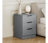 Vida Designs Trega Mesita de Noche de 3 cajones, Color Gris, mesita de Noche compacta Que Ahorra Espacio, 50 cm de Alto x 39 cm de Ancho x 28 cm de Profundidad, cajones deslizantes, Asas Negras