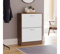 Vida Designs Zapatero con 2 cajones, Organizador de Zapatos, Mueble de Madera para Pasillo, Color Nogal y Blanco