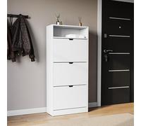 Vida Designs Zapatero de 3 cajones con Estante | Blanco | Almacenamiento Delgado Que Ahorra Espacio para más de 15 Pares | 132 x 60 x 24 cm | Antivuelco | Moderna Unidad de Pasillo