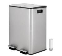 Vidacharmy - Cubo de Basura para Cocina 2 x 30L (60L), Cubo de Reciclaje Doble, de Acero Inoxidable Antihuella, Tapa de Cierre Suave y Pedal, Incluye 20 Bolsas de Basura, Compartimentos Separados