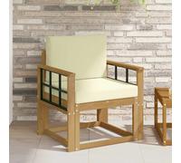 vidaXL 2 Pieza Conjunto de sofás de exterior Poliéster Blanco y Crema
