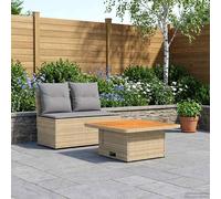 vidaXL 2 Pieza Sofá central de jardín con mesa elevable
