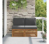 vidaXL 2 Pieza Sofá intermedio de exterior Madera de Acacia Sólida