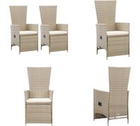 vidaXL: 2 sillas de jardín reclinables con cojines, de ratán sintético, color beige. Sillas de exterior, sillas de jardín, sillas de exterior, juego de sillas de jardín