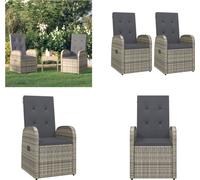 vidaXL: 2 sillas de jardín reclinables con cojines, de ratán sintético, color gris. Sillas de jardín, muebles de jardín, mobiliario de exterior, sillas de jardín con asiento