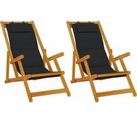 vidaXL: 2 sillas reclinables, color marrón, madera maciza de acacia