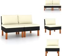 vidaXL: 2 sofás modulares de tamaño medio, hechos de ratán sintético y madera de eucalipto maciza. Elementos para sofá de jardín