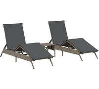 vidaXL: 2 tumbonas con mesa, color gris, fabricadas en polirratán